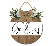 Geroclonup Go Away Sign Unwelcome Sign for Front Door Farmhouse Wreath Wall Decor 30cm Round Wooden Hanging Housewarming Home Decor for Home Outdoor Indoor
