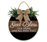 Geroclonup God Bless Our Home Porch Sign Rustic Welcome Wreaths Sign for Farmhouse Decorations Wood Hanging Sign for Home Decor Outdoor Indoor 30cm