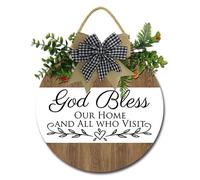 Geroclonup God Bless Our Home Wall Decor,Home Decor Signs, Rustic Wooden Signs Farmhouse Blesses Home Wall Decor Round Wood Wreaths Wall Hanging for Home All Seasons 28cm
