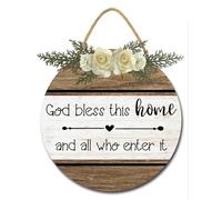 Geroclonup God Bless This Home And All Who Enter Sign For Front Door Porch Rustic Round Wooden Hanging Bless Wall Decor For Home Chirstian Decorations
