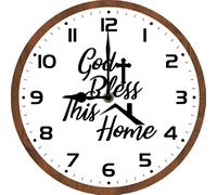 Geroclonup God Bless This Home Wall Clocks Battery Operated 10 Inches - Wood Wall Clock for Kitchen - Rustic Wall Clock Silent Non-Ticking