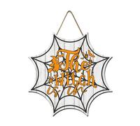 Geroclonup Halloween Decoration The Witch Is In Sign for Front Door Spider Web Door Decor 30x30cm Wooden Halloween Hanger for Farmhouse Home Window Wall Party Decoration Supplies