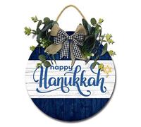 Geroclonup Hanukkah Door Decor Happy Hanukkah Sign for Front Door Chanukah Wooden Hanging Ornaments Porch Door Hangers for Front Door Kitchen Living Room Party Outdoor Indoor Decoration 28cm