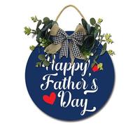 Geroclonup Happy Father's Day Porch Sign Round Wood Wall Art Funny Wreaths Door Sign Hanging Welcome Sign Front Door Decoration for Home Porch Restaurant Shop 30cm