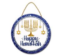 Geroclonup Happy Hanukkah Door Sign Hanukkah Wreath Sign Christmas Front Door Wreath Decoration Farmhouse Chanukah Decoration for Holiday Party Decorations 28cm