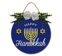 Geroclonup Happy Hanukkah Front Door Sign Rustic Happy Hanukkah Door Decorations Chanukah Welcome Hanging Sign for Front Door Wooden Holiday Decor for Wall Farmhouse 28cm