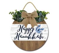 Geroclonup Happy Hanukkah Welcome Door Sign for Front Door Wooden Chanukah Candlestick Hanging Decoration Hanukkah Decorations for Indoor Outdoor Ornaments 28cm