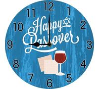 Geroclonup Happy passover Israel Wall Clock Jewish Wall Clock Passover Holiday Home Decoration 10 inch Small Battery Operated Silent Non-Ticking Kitchen Living Room
