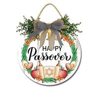Geroclonup Happy Passover Porch Sign Jewish Festival Holiday Front Door Hanging Sign Passover Wreath Door Sign for Home Indoor Outdoor Decoration 30cm
