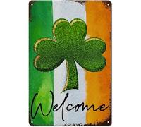 Geroclonup Happy St Patrick's Day Lucky on Ireland Flag Vintage Metal Signs Decorative Shamrock Tin Sign Metal Poster for Man Cave Garage Home Bedroom Pub Wall Art Holiday Decor 20x30cm