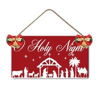 Geroclonup Holly Night Sign Christmas Wall Decor Vintage Xmas Sign Plaque Rustic Wooden Nativity Christmas Decoration Holiday Wall Decor for Cafes Office Store Pubs Club Party 15x30cm