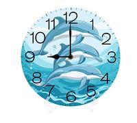 Geroclonup Home Decor Dolphin Blue Ocean 25cm Battery Operated Wall Clocks, Silent Non Ticking Clock for Living Room,Home,Bedroom,Kitchen,Bathroom
