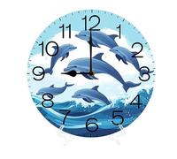 Geroclonup Home Decor Dolphin Blue Ocean 25cm Battery Operated Wall Clocks, Silent Non Ticking Clock for Living Room,Home,Bedroom,Kitchen,Bathroom