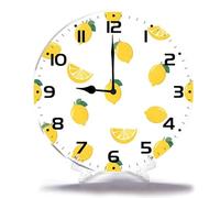 Geroclonup Home Decor Yellow Lemon Round Wall Clock Silent Non-Ticking Battery Operated Clock 25cm Home Decor for Living Room, Bathroom, Bedroom, Kitchen