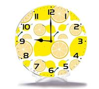Geroclonup Home Decor Yellow Lemon Round Wall Clock Silent Non-Ticking Battery Operated Clock 25cm Home Decor for Living Room, Bathroom, Bedroom, Kitchen