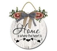 Geroclonup Home Is Where The Heart Is Wall Decor Wood Home Sign Farmhouse Wreath Porch Decor Farmhouse Wall Art Rustic Home Decor Round Wood Wreaths Wall Hanging for Living Room Entryway 30cm