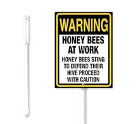 Geroclonup Honey Bees at Work Honey Yard Sign with Stakes 11.5x15cm Bee Decorations Sturdy Aluminum Lawn Signs Durable Outdoor Metal Warning Sign Bee Yard Sign for Outdoor Garden