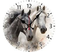 Geroclonup Horse Wall Clock Battery Operated Non Ticking Silent Quartz Analog 25cm Wooden Farmhouse Round Clock Funny Decor for Home Kitchen Living Room Bathroom