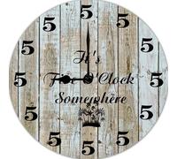 Geroclonup It’S 5 O’Clock Somewhere Funny Wall Clock Round Clock Farmhouse Wall Clock 25CM Battery Operated Silen Wooden Clock Cool Clock for Bedroom Game Room Office Kitchen Garage Man Cave