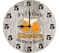 Geroclonup It's 5 O Clock Somewhere Wall Clock Funny Wall Clocks for Man Cave Bar Pub Garage, Gift for Man Husband Dad, Retire Gift, Summer Party Decor, 25x25 CM Silent Non Ticking Battery Operated