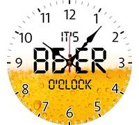 Geroclonup It's Beer O'Clock Wall Clock Bar Sign Battery Operated Non Ticking Silent Quartz Analog 25cm Wooden Farmhouse Round Clock Funny Decor for Home Kitchen Living Room Bathroom
