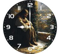 Geroclonup Jesus Looking Out At The City 10 Inch Silent Non-Ticking Round Wooden Wall Clocks Battery Operated Quartz Analog Hanging Clock for Bedroom Bathroom Kitchen Kids Living Room Decor
