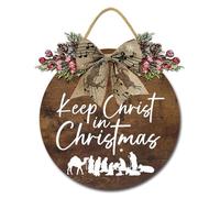 Geroclonup Keep Christ in Christmas Door Sign Christmas Nativity Wreath Signs Rustic Wood Religious Christmas Decorations for Christmas Church Home Outdoor Inside Decoration 30x30cm