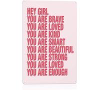Geroclonup Kids Affirmations Wall Art - You Are Brave, Loved, Kind, Smart, Beautiful, Strong, Worthy, Enough - Girly Posters Inspirational Wall Art for Nursery, Bedroom, Tin Sign-20x30cm