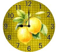 Geroclonup Kitchen Clocks Lemon Wall Clock Farmhouse Wall Decor for Dinning Room Restaurant Bar Bedroom Battery Operated Silent Clock Movement 25x25 CM Non Ticking Room Decor