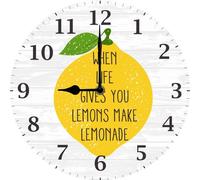 Geroclonup Kitchen Lemon Wall Clock, When Life Gives You Lemons Make Lemonade, Inspirational Gift for Cafe Bar Pub, 25x25 CM Kitchen Clock Battery Operated Silent Non Ticking