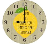 Geroclonup Kitchen Lemon Wall Clock, When Life Gives You Lemons Make Lemonade, Inspirational Gift for Cafe Bar Pub, 25x25 CM Kitchen Clock Battery Operated Silent Non Ticking