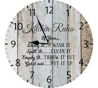 Geroclonup Kitchen Rules Sign Kitchen Wall Clock Vintage Wooden Battery Operated Non Ticking 25cm Clock Silent Art Rustic Wood Clock for Home Bedroom Kitchen Office