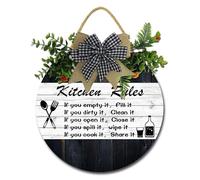 Geroclonup Kitchen Rules Wall Art, Rustic Wood Plaque Sign, Farmhouse Decor for Housewarming Gift, 30cm