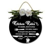 Geroclonup Kitchen Rules Wall Decor Funny Inspirational Quote Kitchen Art Farmhouse Home Decor Sign Kitchen Wall Sign Wooden Rules Sign Wall Art Decor Sign for Dining Room Home Decor 30cm
