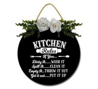 Geroclonup Kitchen Rules Wall Decor Rustic Farmhouse Kitchen Quote Wood Wall Sign 30cm Funny Kitchen Wall Art Sign Plaque, Farmhouse Wooden Hanging Wall Decor for Home Kitchen Dining Room Restaurant