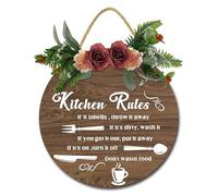 Geroclonup Kitchen Rules Wood Decor Sign, Wood Kitchen Wall Art Sign, Rustic Kitchen Hanging Decor, Funny Farmhouse Kitchen Wall Décor for Home Indoor Housewarming Gift 30cm