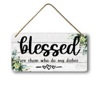 Geroclonup Kitchen Sign Farmhouse Kitchen Wood Sign Blessed Are Those Who Do My Dishes Sign Rustic Funny Kitchen Wall Decor for Dining Room Housewarming New House Home 15x30cm