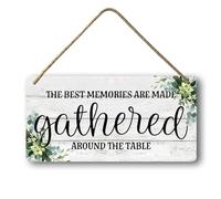 Geroclonup Kitchen Sign Farmhouse Kitchen Wood Sign The Best Memories Are Made Gathered Around The Table Sign Rustic Funny Kitchen Wall Decor for Dining Room Housewarming New House Home 15x30cm