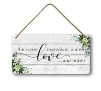 Geroclonup Kitchen Sign Farmhouse Kitchen Wood Sign The Secret Ingredient Is Always Love and Butter Sign Rustic Funny Kitchen Wall Decor for Dining Room Housewarming New House Home 15x30cm
