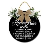 Geroclonup Kitchen Sign Kitchen Rules Wall Decor Farmhouse Kitchen Wall Decor Wooden Round Rustic Kitchen Hanging Sign for Home Decor Dining Room Decration 30cm