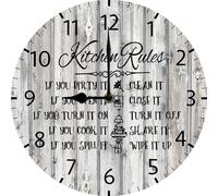 Geroclonup Kitchen Sign Kitchen Rules Wood Wall Clock Farmhouse Wall Clocks Battery Operated 25cm Analog Wall Clock Silent Wall Clock for Living Room Bedroom Office Decor