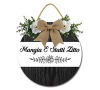 Geroclonup Kitchen Sign Mangia E Statti Zitto Sign Farmhouse Kitchen Wall Decor Wooden Round Rustic Kitchen Hanging Sign for Home Decor Dining Room Decration 28cm