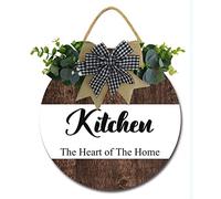 Geroclonup Kitchen Sign - The Heart with The Home - Kitchen Decorative Sign - Wall Art - Wood - 12In - Farmhouse Style - Hanging - Heart Shape - Brown