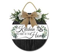 Geroclonup Kitchen Wall Decor The Kitchen is the Heart of the Home Sign Rustic Wood Signs Dinning Room Wall Decor Eucalyptus Wreaths Hanging Sign for Home 28cm