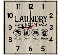 Geroclonup Laundry Room Wall Clock 25cm Silent Non-Ticking Battery Operated Square Clock Rustic Wooden Clocks Farmhouse Wall Decor Quiet Desk Clocks for Bathroom Decor
