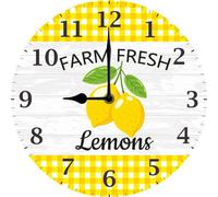 Geroclonup Lemon Clock for Kitchen, Farm Fresh Lemon Wall Clock, Rustic Wood Kitchen Clocks for Dinning Room Wall Decor, 25x25 CM Battery Operated Silent Non Ticking