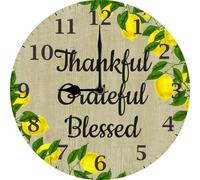 Geroclonup Lemon Wall Clock Thankful Grateful and Truly Blessed Inspirational Christian Clock With Lemon Print Religious Family Clocks Christian Gifts Battery Operated Silent Non Ticking 25x25 CM