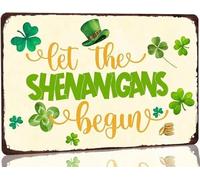 Geroclonup Let the Shenanigans Begin Metal Tin Sign Vintage Irish St Patricks Day Party Wall Art Decor Metal Decorative Plaque for Home Kitchen House Door Bathroom Signs Funny Metal Sign-20x30cm