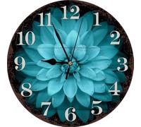Geroclonup Light Blue Flowers Wall Clock 10 Inch Silent Non-Ticking Home Kitchen Decor, Battery Operated for Bathroom Bedroom Living Room Office