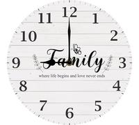 Geroclonup Live Love Blessed Family and Love Quote Family Theme Wooden Clock, Farmhouse Wall Decor, Battery Operated Silent Non-Ticking Clocks for Living Room Kitchen Bedroom Man Cave Garage 25CM
